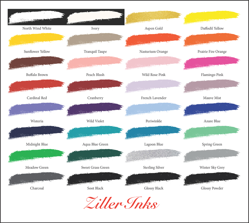 Ziller Inks Color Chart on White Ziller Inks Color Chart on White